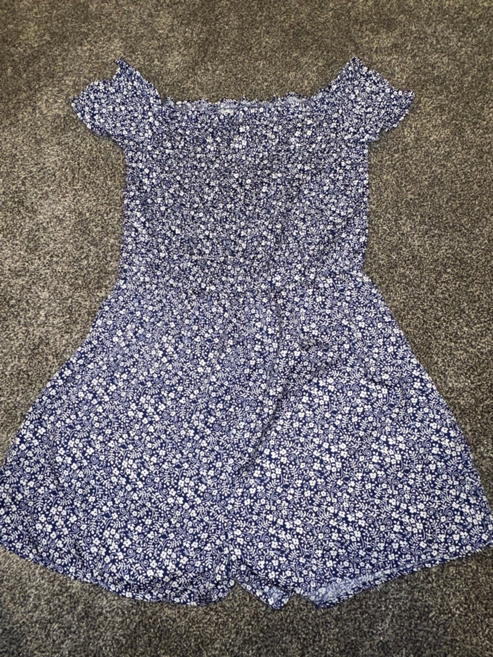 Blue Floral Off-Shoulder Smocked Romper